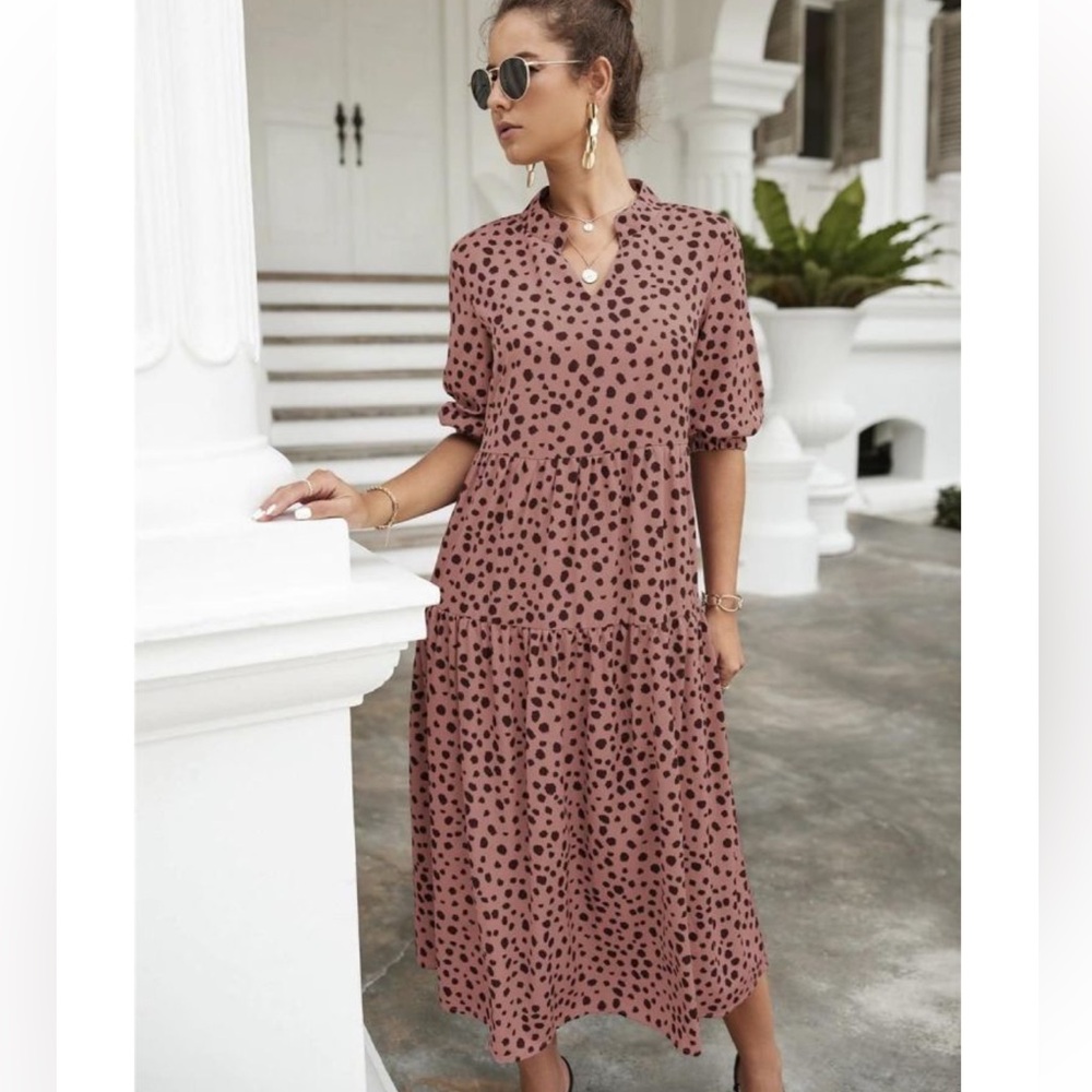 Easel Polka Dot‎ Tiered Midi Dress
